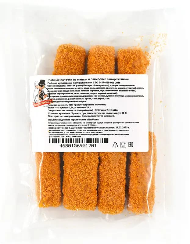 Рыбные палочки из минтая в панировке с/м Don Kreveton 0,4кг*10шт