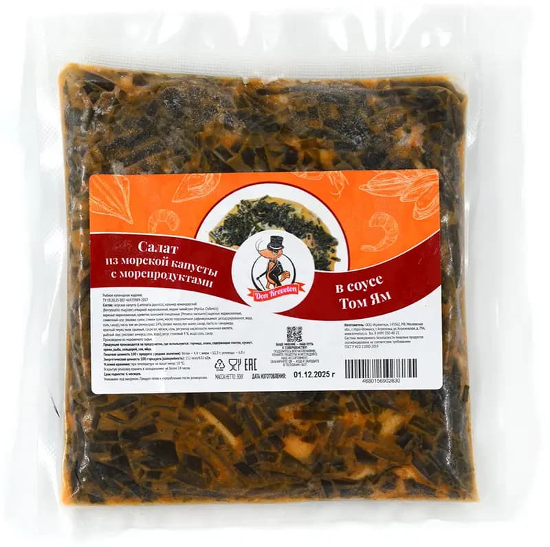 Салат из морской капусты с морепродуктами в соусе Том Ям с/м в/у Don Kreveton 0,3кг*10шт Россия