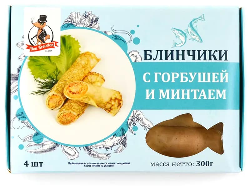 Блинчики с горбушей и минтаем с/м в/у Don Kreveton 0,3кг*12шт Россия