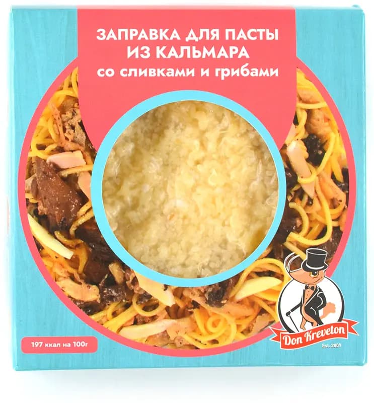 Заправка из кальмара со сливками и грибами для пасты с/м в/у Don Kreveton 0,2кг*12шт Россия