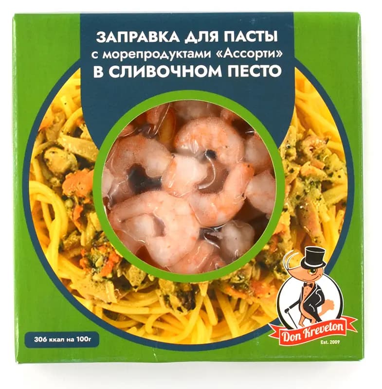 Заправка для пасты с морепродуктами "Ассорти" в сливочном песто с/м в/у Don Kreveton 0,2кг*12шт