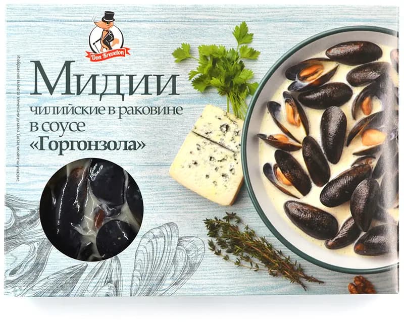 Мидии чилийские в раковине в соусе "Горгонзола" в/м в/у Don Kreveton 0,5кг*12шт Россия
