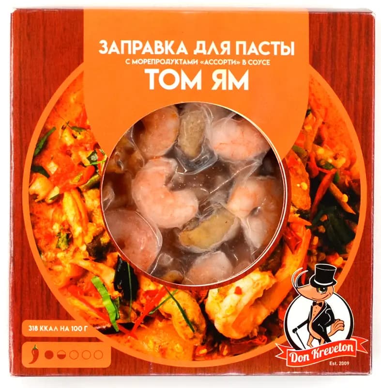 Заправка для пасты с морепродуктами "Ассорти" в соусе "Том Ям" с/м в/у Don Kreveton 0,2кг*12шт Р