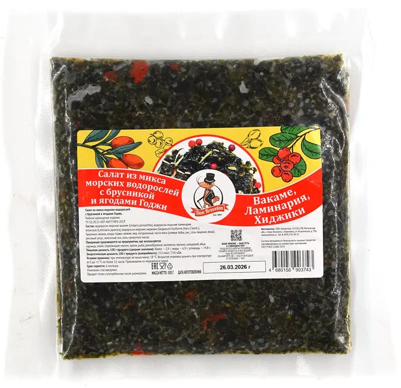 Салат из микса морских водорослей с брусникой и ягодами годжи с/м в/у Don Kreveton 0,3кг*10шт Ро