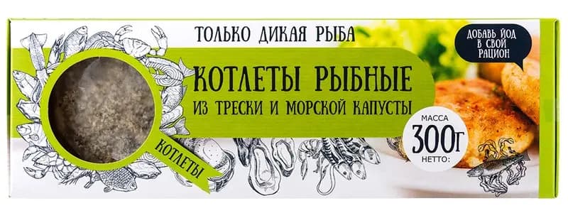 Котлеты рыбные из трески и морской капусты в панировке с/м Don Kreveton 0,3кг*16шт Россия