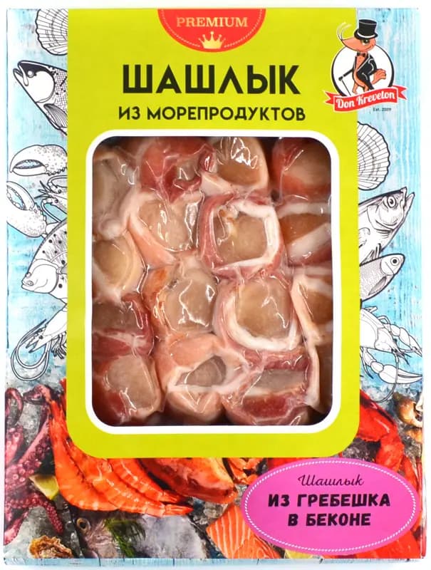 Шашлык из гребешка в беконе с/м в/у Don Kreveton 0,3кг*8шт