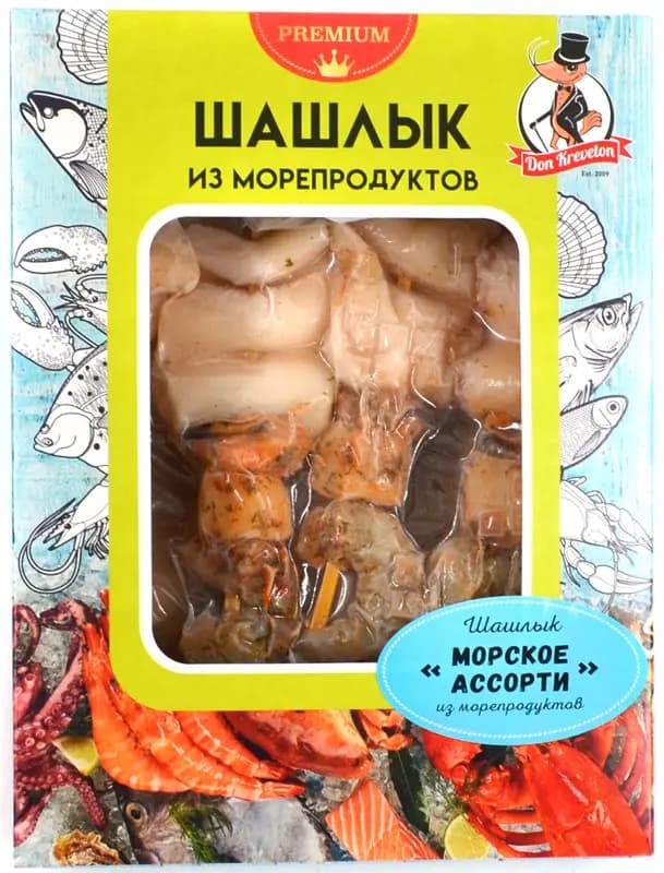 Шашлык из морепродуктов "Морское ассорти" с/м в/у Don Kreveton 0,3кг*8шт Россия