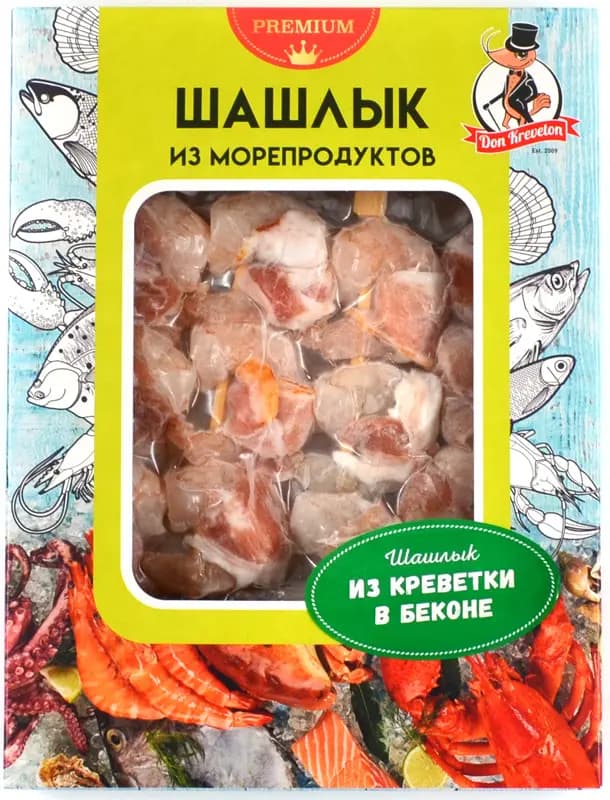 Шашлык из креветки в беконе с/м в/у Don Kreveton 0,3кг*8шт Россия