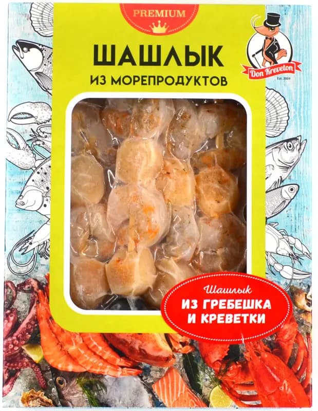 Шашлык из гребешка и креветки с/м в/у Don Kreveton 0,3кг*8шт Россия